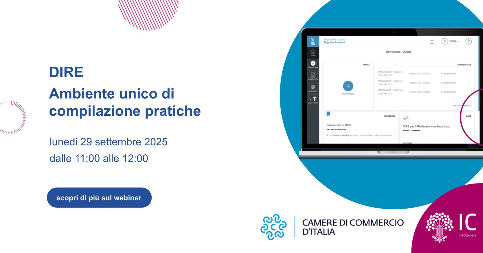 Webinar per le imprese su DIRE, ambiente unico di compilazione pratiche