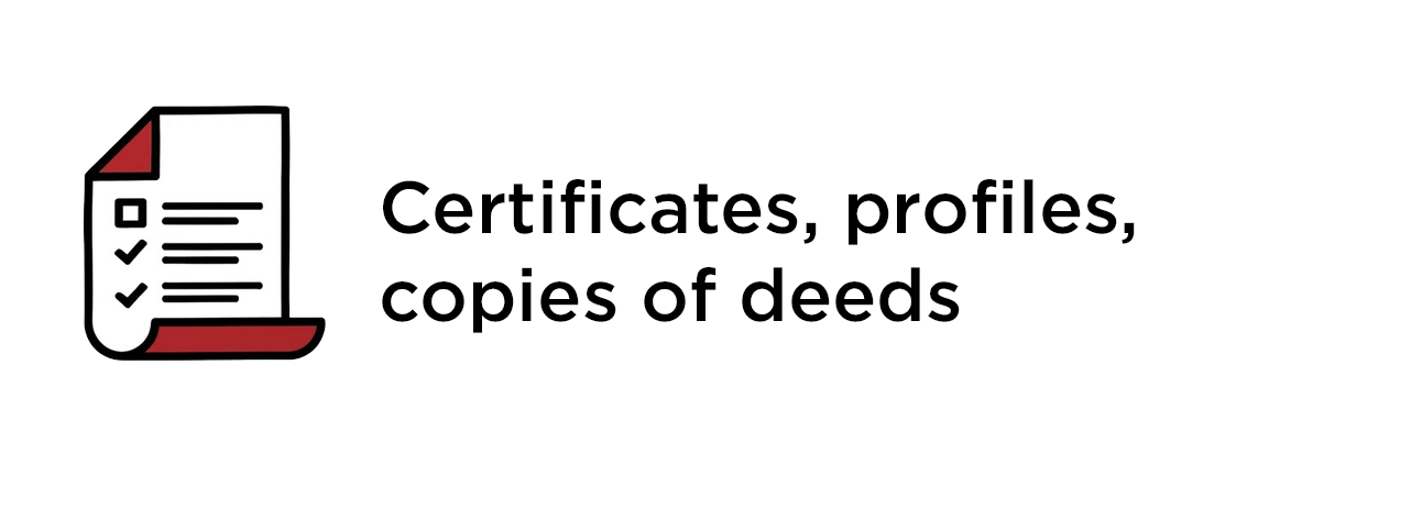 Certificates, profiles, copies of deeds
